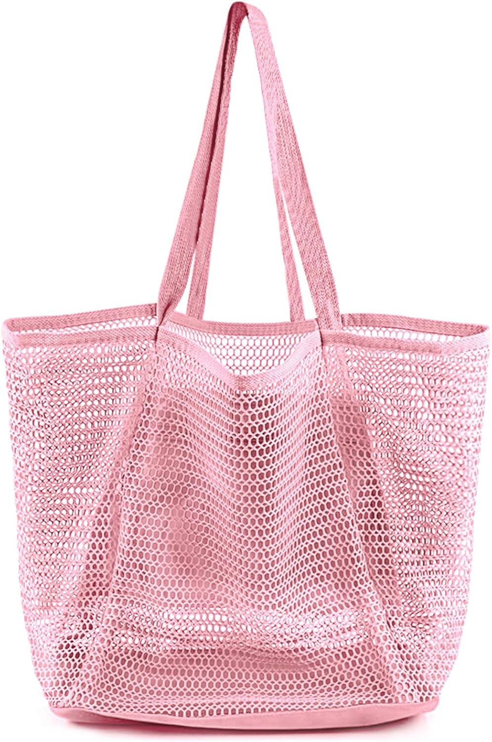Beach Bags for Women, Summer Travel Mesh Tote Bag with Large Inner Pocket, Sandproof Woven Shoulder Handbag