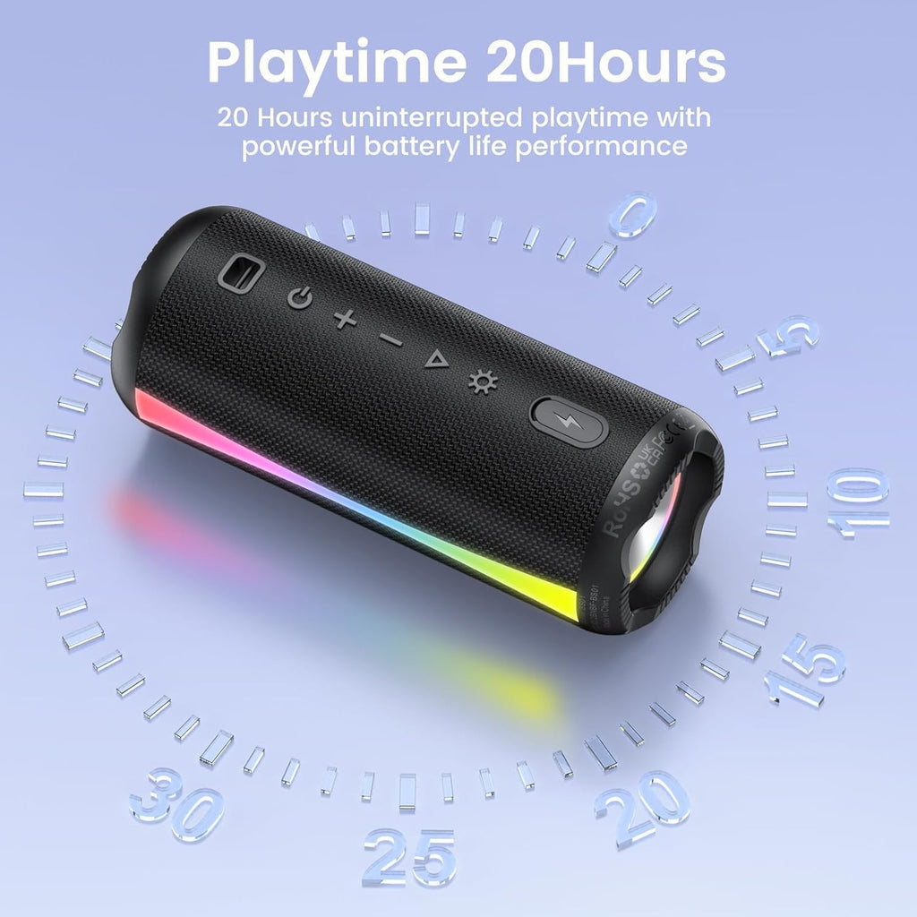Portable Bluetooth Speaker, 2026 Bluetooth Wireless Speaker 5.4 with RGB Lights, 20H Playtime with Deep Bass, IP7 Waterproof, TWS Pairing, Portable Speaker for Travel/Party/Home/Gifts, Black