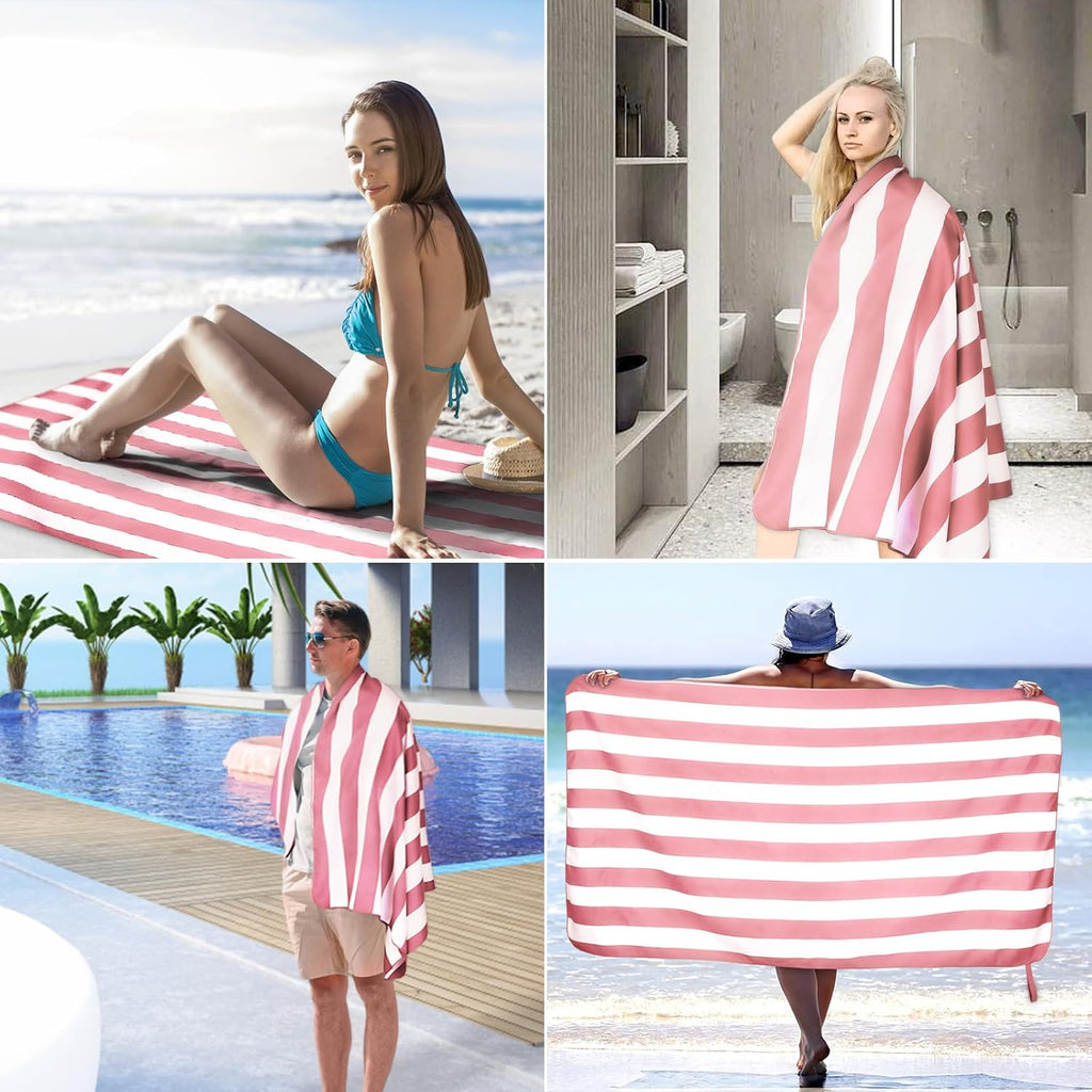 2-Pack Microfiber Beach Towels Set (63"X31.5" + 31.5"X16") | Oversized Quick Dry Sand Free Travel Towel for Beach Pool Gym Camping (Pink)