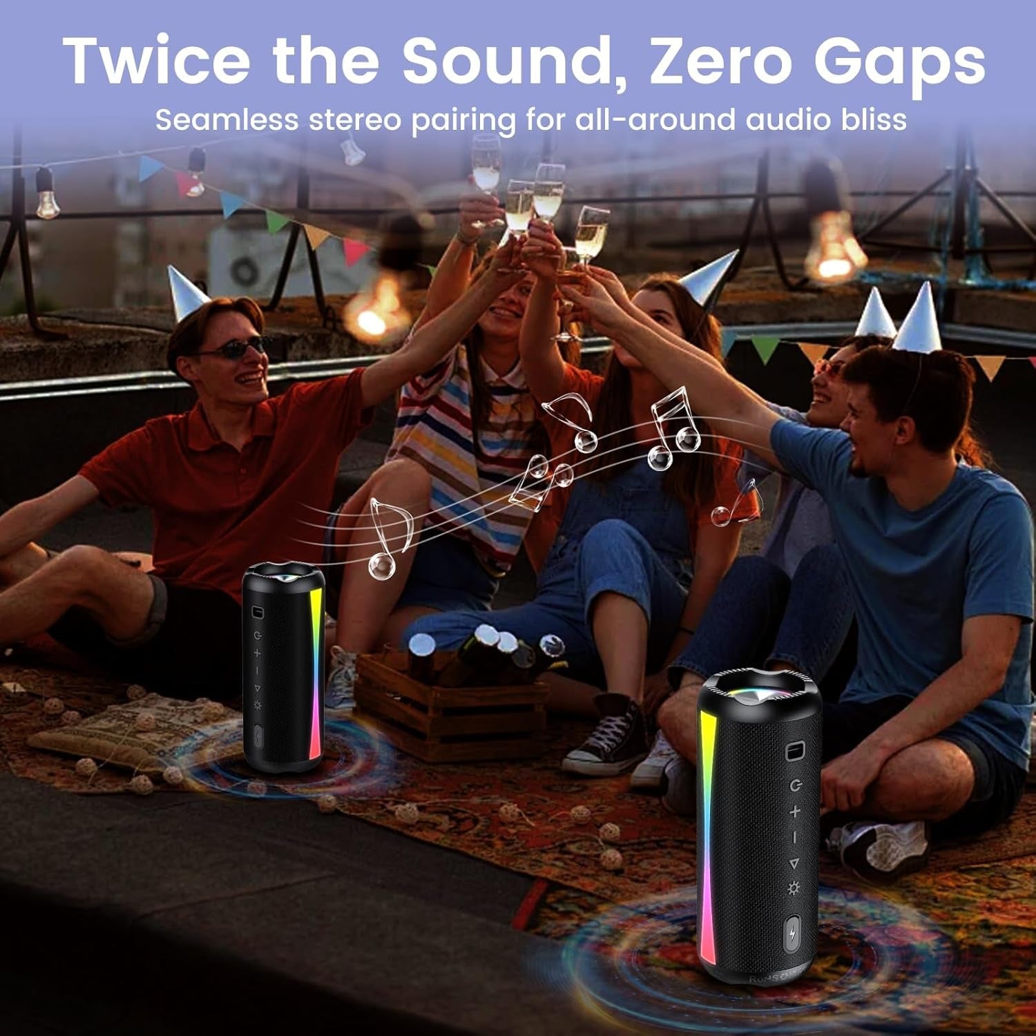 Portable Bluetooth Speaker, 2026 Bluetooth Wireless Speaker 5.4 with RGB Lights, 20H Playtime with Deep Bass, IP7 Waterproof, TWS Pairing, Portable Speaker for Travel/Party/Home/Gifts, Black