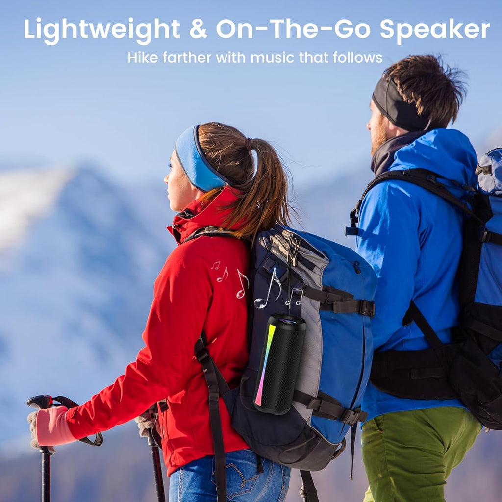 Portable Bluetooth Speaker, 2026 Bluetooth Wireless Speaker 5.4 with RGB Lights, 20H Playtime with Deep Bass, IP7 Waterproof, TWS Pairing, Portable Speaker for Travel/Party/Home/Gifts, Black