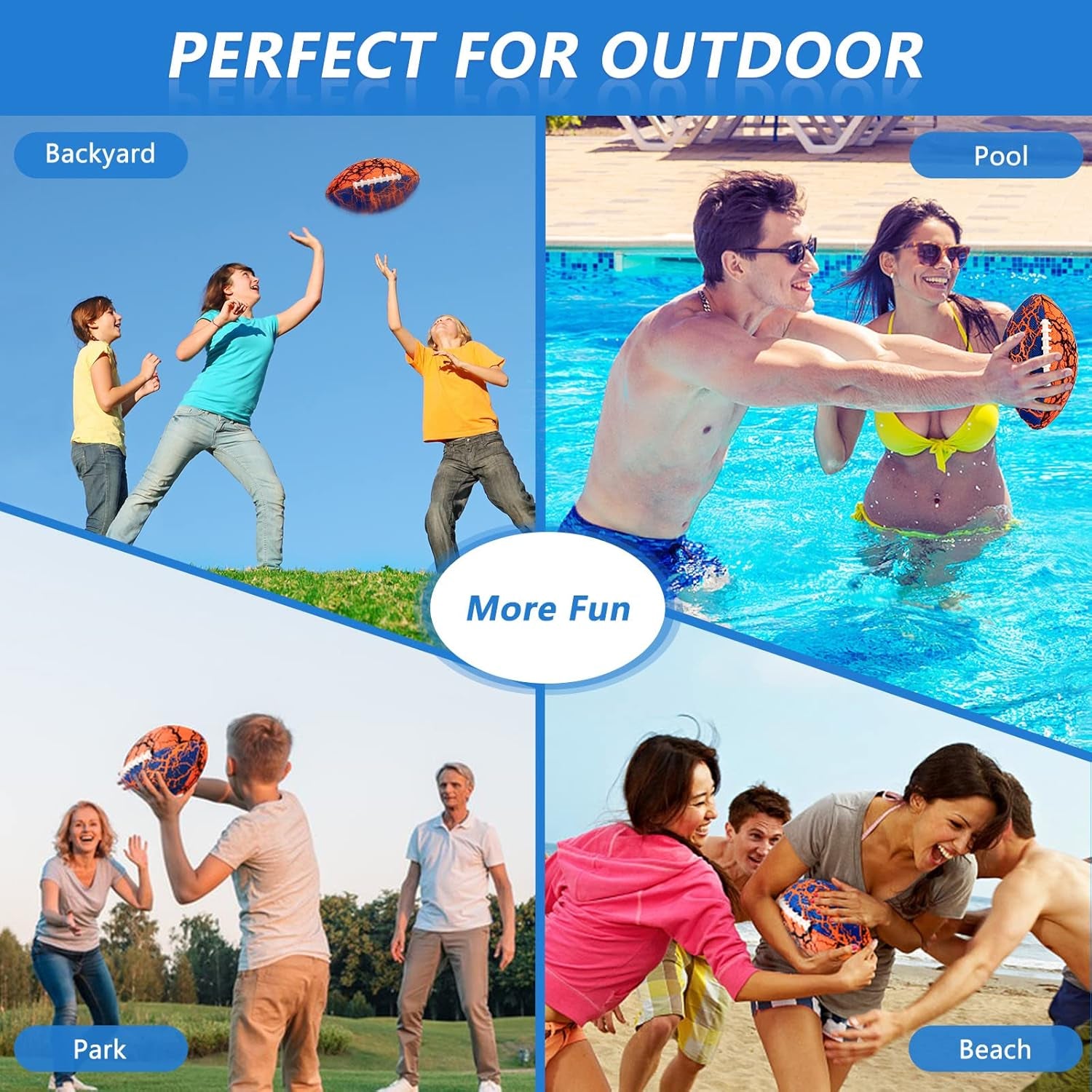 Pool Beach Water Football - 2Pack Strong Grip Waterproof Football for All-Weather Play Pool Toys Beach Games Outdoor Sports Toy Christmas Birthday Gifts for Kids Boys Teens Adults