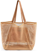 Beach Bags for Women, Summer Travel Mesh Tote Bag with Large Inner Pocket, Sandproof Woven Shoulder Handbag