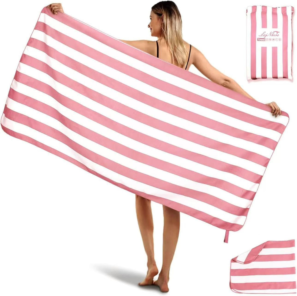 2-Pack Microfiber Beach Towels Set (63"X31.5" + 31.5"X16") | Oversized Quick Dry Sand Free Travel Towel for Beach Pool Gym Camping (Pink)