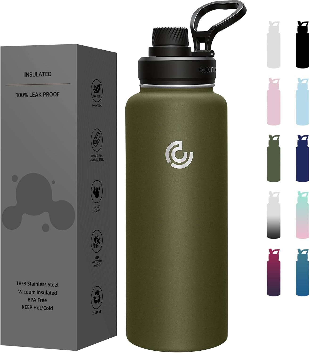 Sports Water Bottle 22Oz, Insulated Water Bottle with Handle,Stainless Steel,Simple Modern,Suitable for Travel, School, Boy, Girl(Army Green)