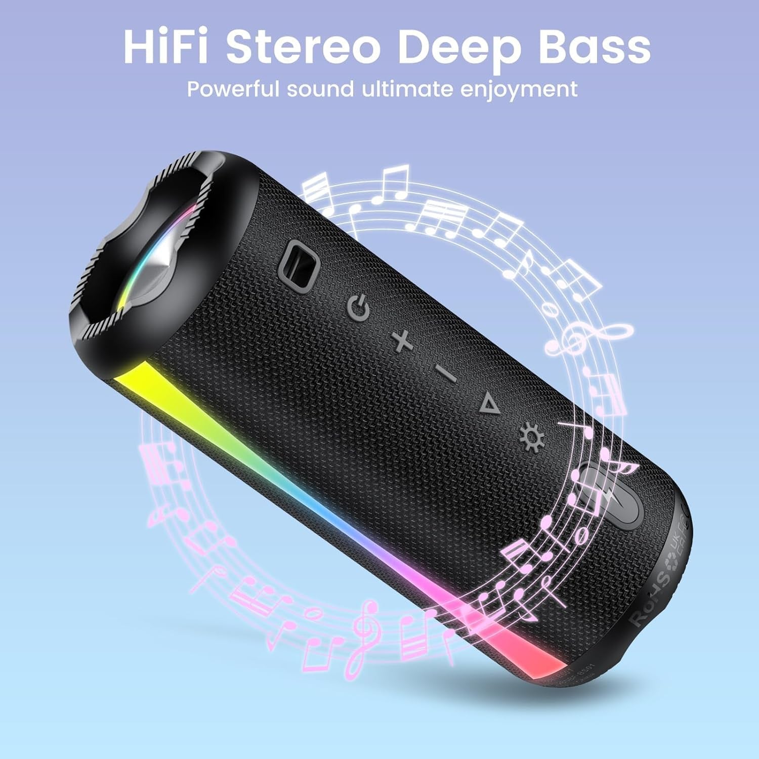 Portable Bluetooth Speaker, 2026 Bluetooth Wireless Speaker 5.4 with RGB Lights, 20H Playtime with Deep Bass, IP7 Waterproof, TWS Pairing, Portable Speaker for Travel/Party/Home/Gifts, Black