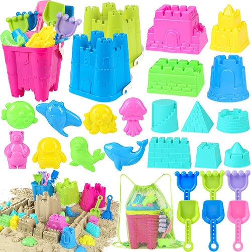 Beach Toys for Toddlers, Sand Castle Toys with 3 Bucket, 6 Shovels, Mesh Bag & Sandbox Molds Travel Sand Toys for Beach Sandbox Toys for Toddlers Kids Baby Boys Girls Age 3-10