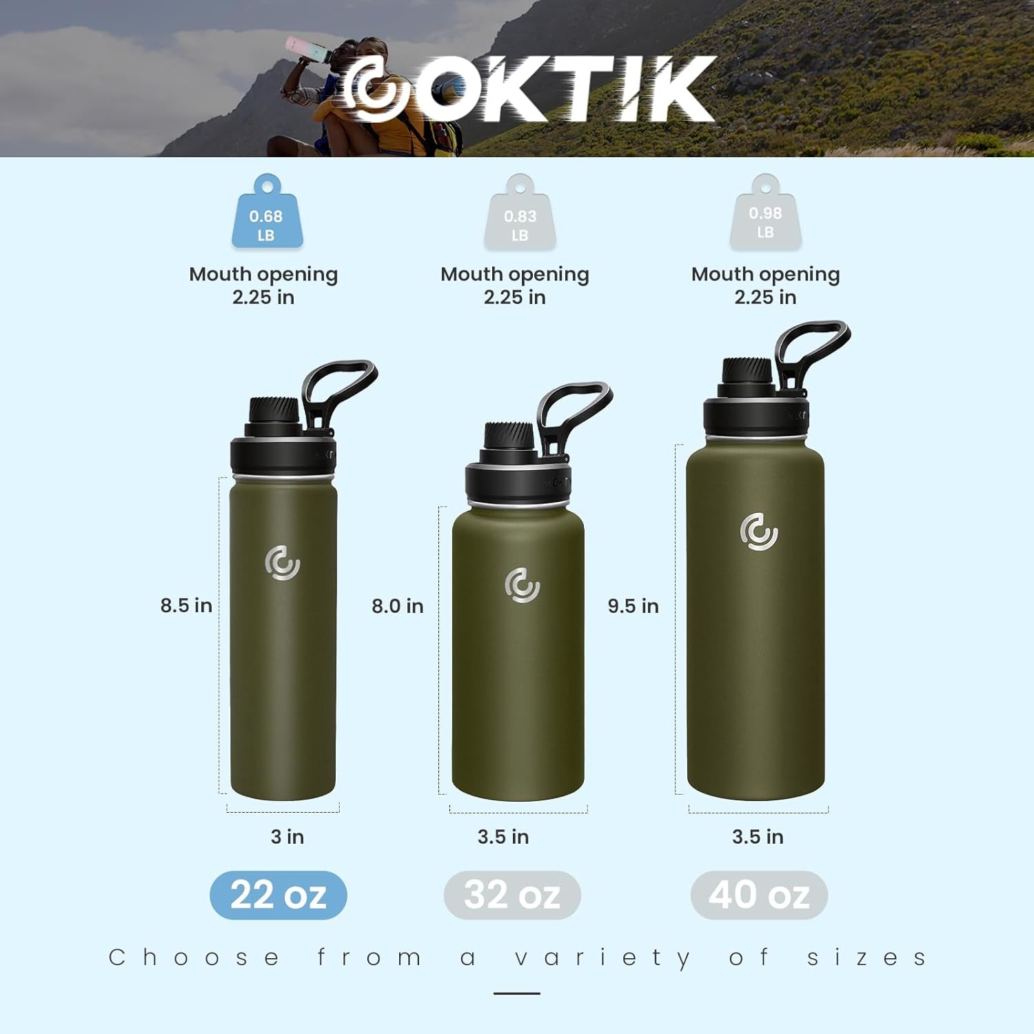 Sports Water Bottle 22Oz, Insulated Water Bottle with Handle,Stainless Steel,Simple Modern,Suitable for Travel, School, Boy, Girl(Army Green)