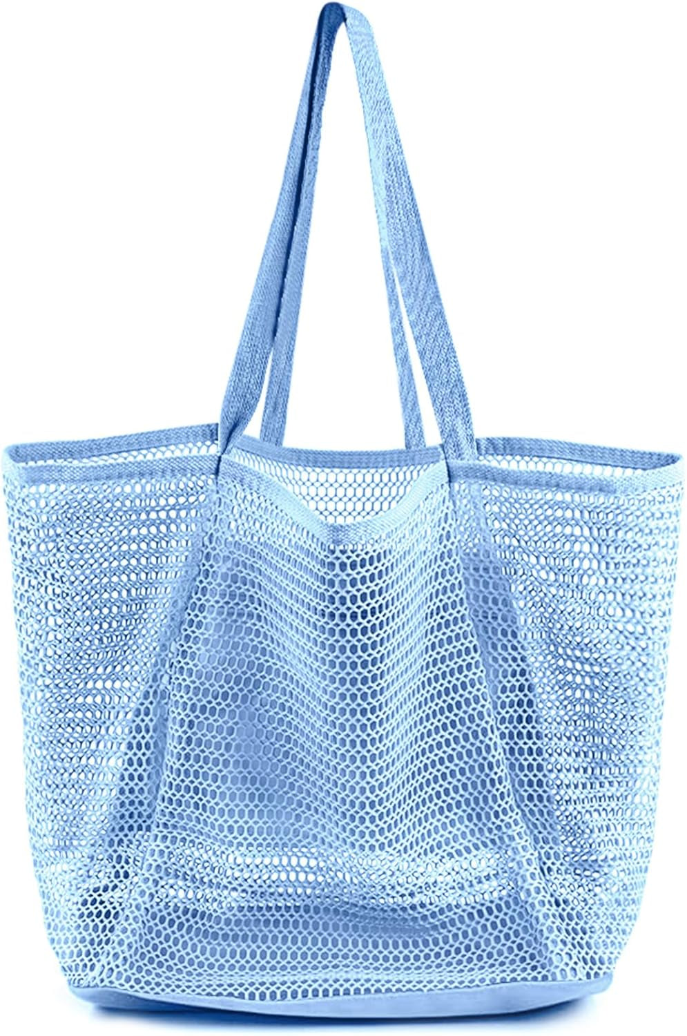 Beach Bags for Women, Summer Travel Mesh Tote Bag with Large Inner Pocket, Sandproof Woven Shoulder Handbag