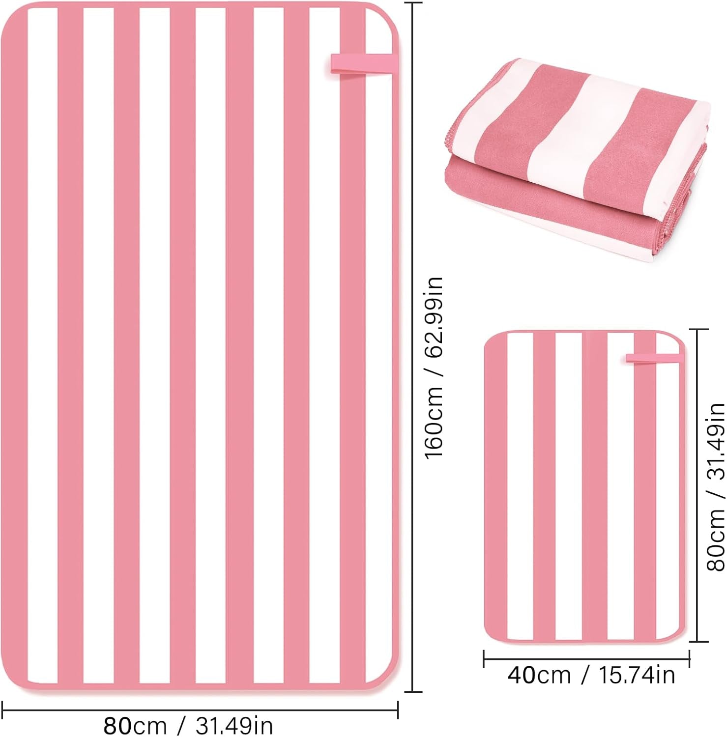 2-Pack Microfiber Beach Towels Set (63"X31.5" + 31.5"X16") | Oversized Quick Dry Sand Free Travel Towel for Beach Pool Gym Camping (Pink)