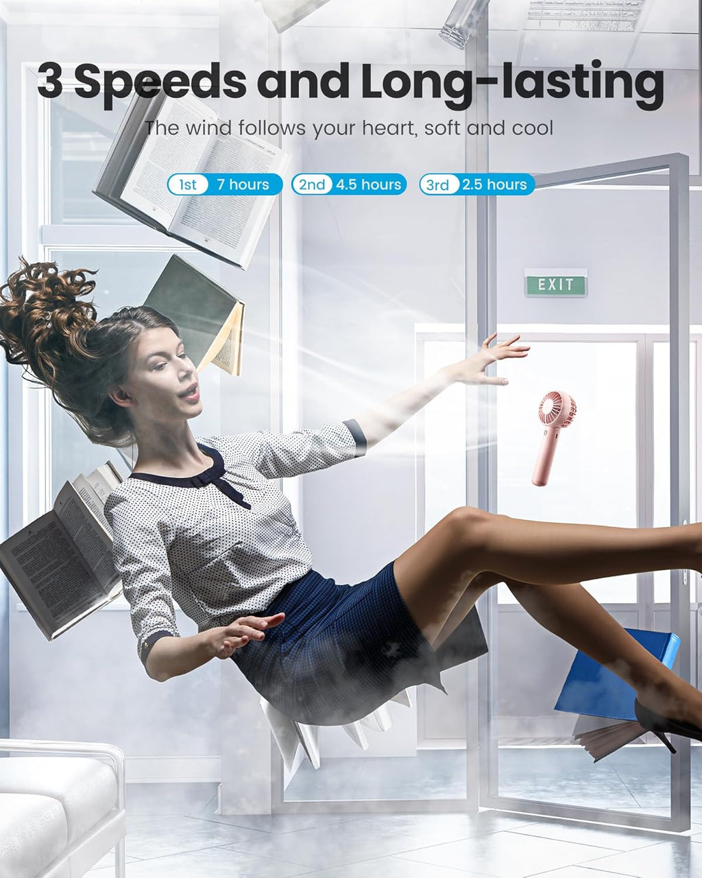 Mini Portable Fan, Small and Powerful, Cute Design 3 Speed Personal Handheld Fan and Desktop with Base, Lightweight USB Rechargeable for Travel Lash Makeup Girl Women Summer Gift Pink