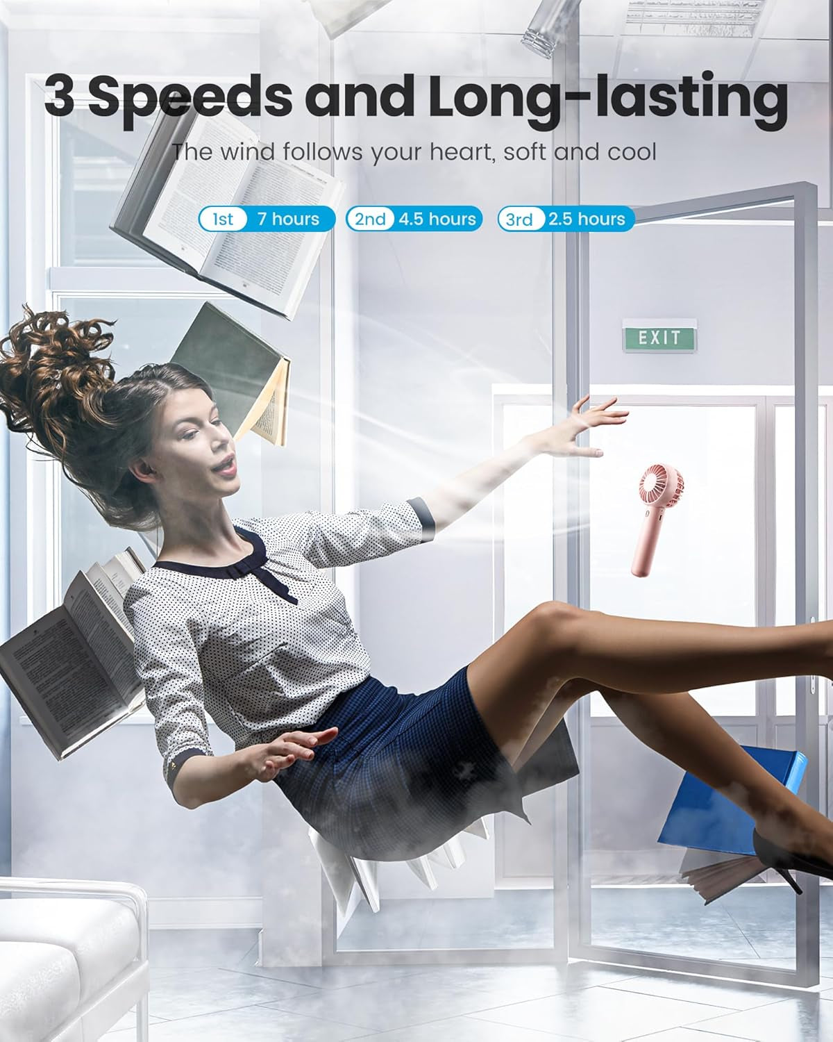 Mini Portable Fan, Small and Powerful, Cute Design 3 Speed Personal Handheld Fan and Desktop with Base, Lightweight USB Rechargeable for Travel Lash Makeup Girl Women Summer Gift Pink