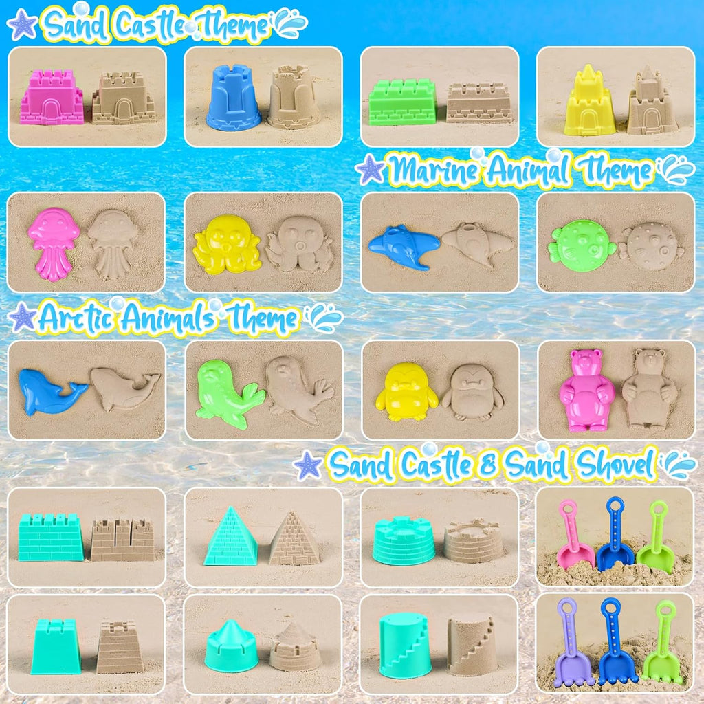 Beach Toys for Toddlers, Sand Castle Toys with 3 Bucket, 6 Shovels, Mesh Bag & Sandbox Molds Travel Sand Toys for Beach Sandbox Toys for Toddlers Kids Baby Boys Girls Age 3-10